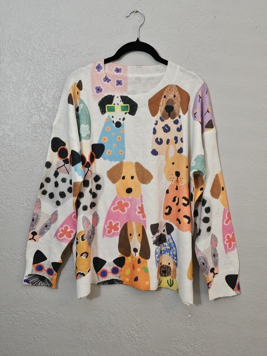 Charming Canine Crewneck Sweater Multicolor Lightweight Womens Large - Picture 2 of 7